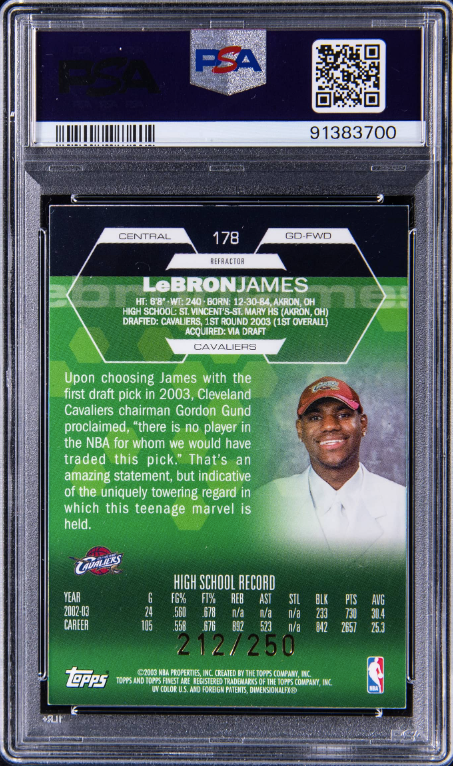 2002-03 Topps Finest Refractor #178 LeBron James - PSA Authentic