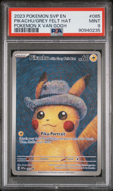 2023 Pokemon X Van Gogh Black Star Promo Pikachu With Grey Felt Hat PSA MINT 9